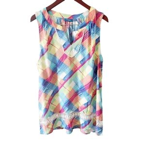 Fresh Patchwork Multicolored Tank Top/Shell Preppy Summer Size XL/NWT